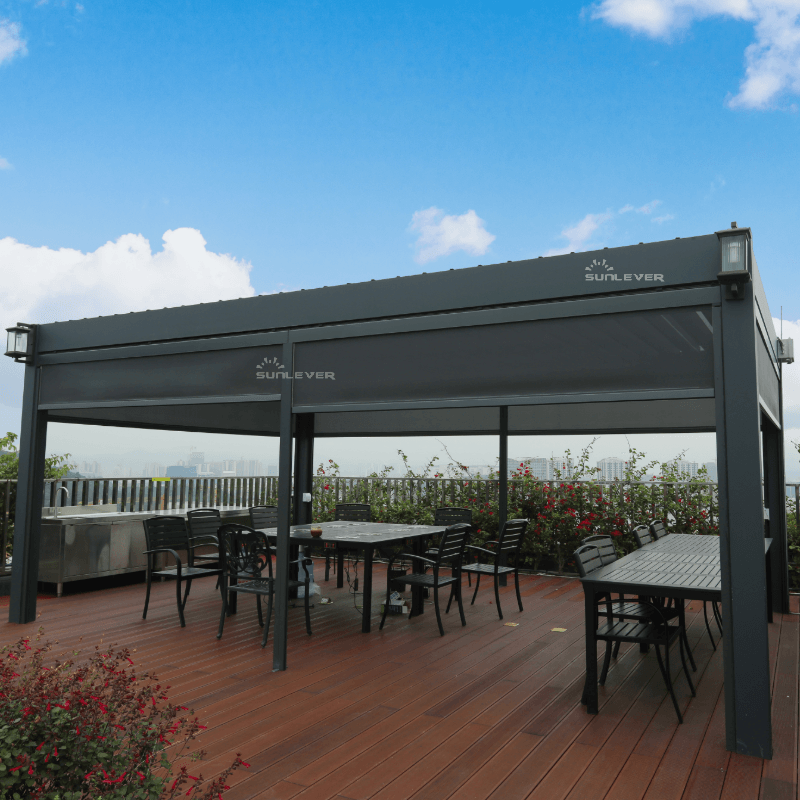 Bioclimatic Electric Louvered Pergola Gazebo Over Deck (1)