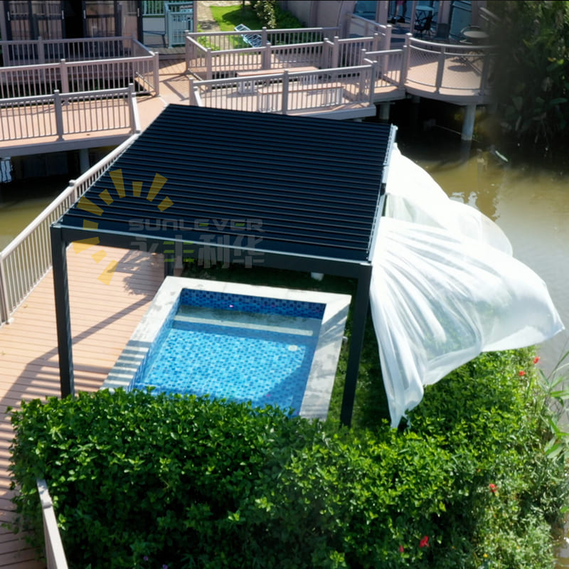 Electric Pergola Over Pool With Sides And Roof (1)