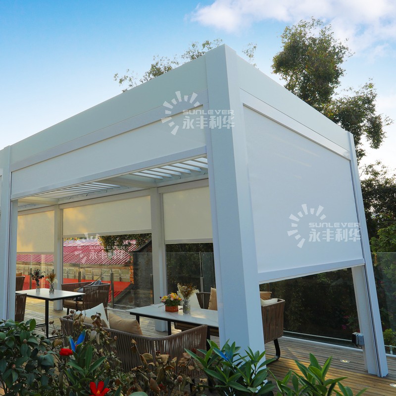 Garden Waterproof Louvered Pergola With Roof 5x5
