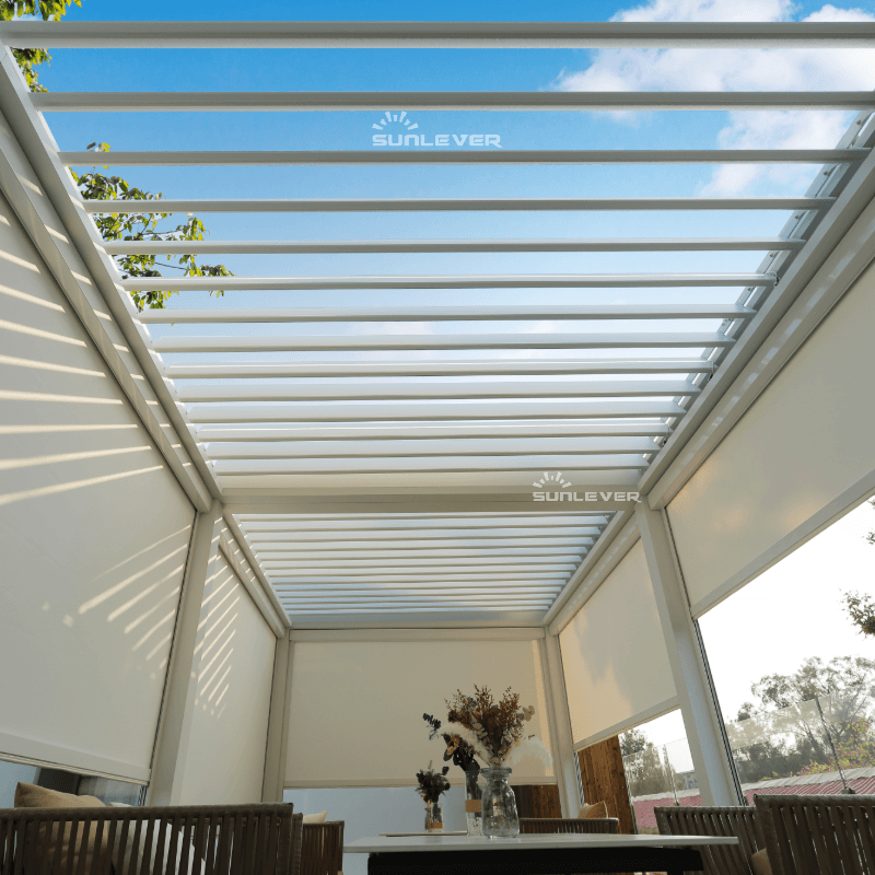 ☀ This is a case for SunLever custom size pergola. Color for this louvered pergola is matt white RAL9016(YFS10001), it is one of the most popular colors. (1)